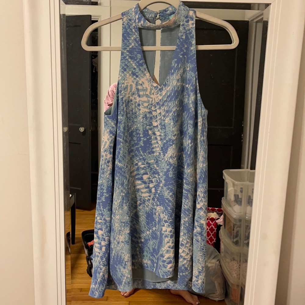 Blue Snakeskin Print Mini Dress